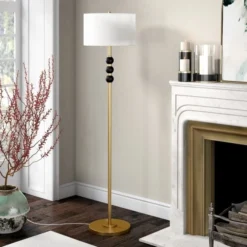 Bernard Two-Tone Floor Lamp With Fabric Shade In Brass/Blackened Bronze/White -office furniture sale 1faf65aca6352c4179fb71b6641a6eb4e7