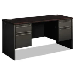 HON 38000 Series Kneespace Credenza, 60w X 24d X 29.5h, Mahogany/Charcoal