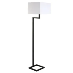 Xavier 64" Tall Floor Lamp With Fabric Shade In Blackened Bronze/White