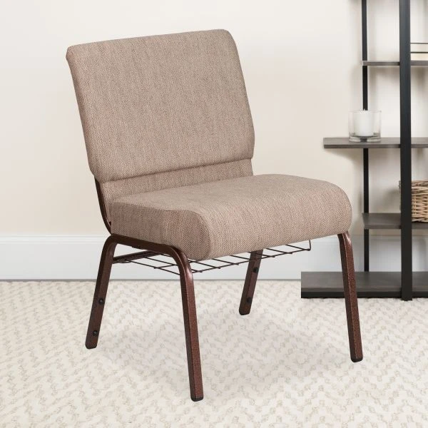 Flash Furniture HERCULES Series 21'' Wide Beige Fabric Church Chair With 4'' Thick Seat, Book Rack - Copper Vein Frame 1 Flash Furniture HERCULES Series 21'' Wide Beige Fabric Church Chair With 4'' Thick Seat, Book Rack - Copper Vein Frame