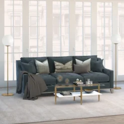 Theia Globe & Stem Floor Lamp With Plastic Shade In Brass/White -office furniture sale 206095d731ca9daea942da10a2ed17ee86