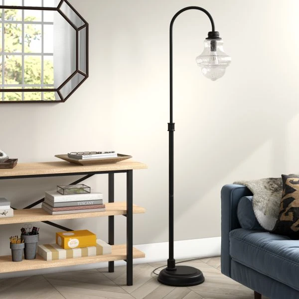 Sara 70" Tall Floor Lamp With Glass Shade In Blackened Bronze/Seeded 3 Sara 70" Tall Floor Lamp With Glass Shade In Blackened Bronze/Seeded - Image 3