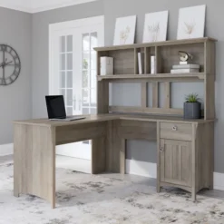 Bush Furniture Salinas 60W L Shaped Desk With Hutch In Driftwood Gray -office furniture sale 213c5ea845bc13a70fd9ac15daaffb6864