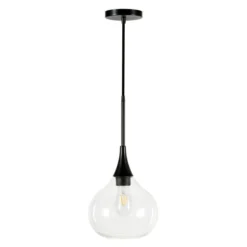 Ida 9.5" Wide Pendant With Glass Shade In Matte Black/Clear