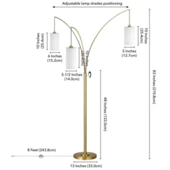 Aspen 3-Light Torchiere Floor Lamp With Fabric Shade In Brass/White -office furniture sale 2259b2bb625d114c85fdda1be5d8e12133
