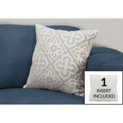 Monarch Specialties Pillows, 18 X 18 Square, Insert Included, Decorative Throw, Accent, Sofa, Couch, Bedroom, Grey Hypoallergenic Polyester, Modern