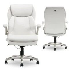 Serta Smart Layers Brinkley Ergonomic Bonded Leather High-Back Executive Chair, White/Silver -office furniture sale 22c70a4f5284bb407ac2c7fb359e65de8b
