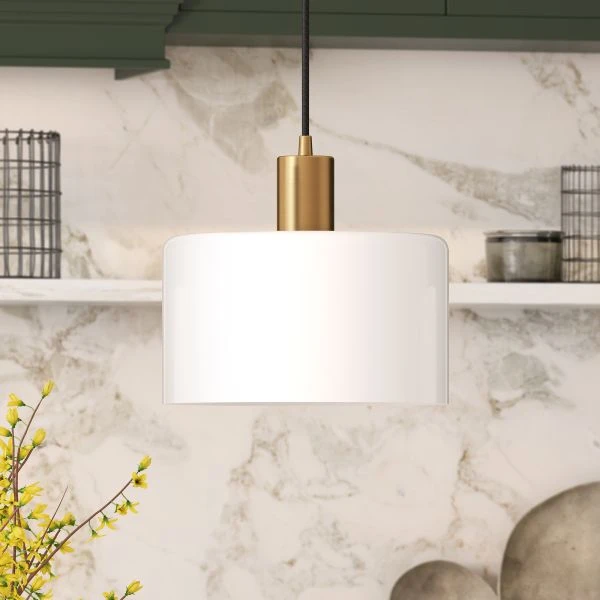 Henri 10" Wide Pendant With Glass Shade In Brass/White Milk 3 Henri 10" Wide Pendant With Glass Shade In Brass/White Milk - Image 3