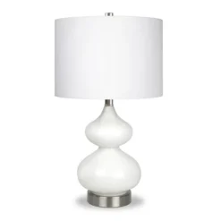 Katrina 23.5" Tall Table Lamp With Fabric Shade In White Glass/Satin Nickel/White