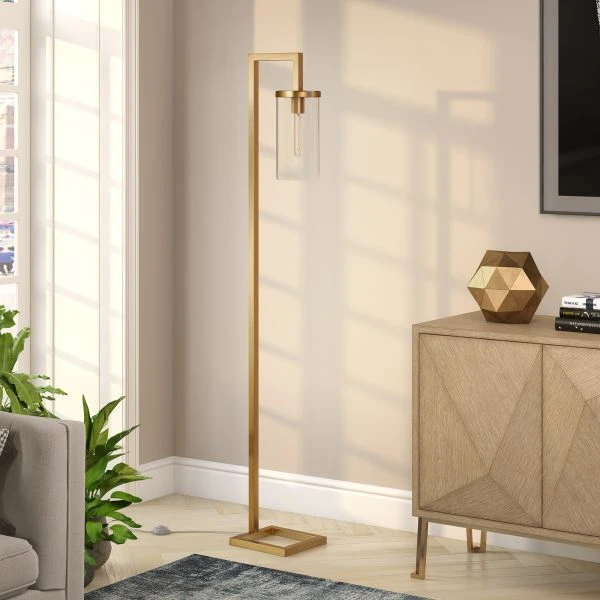 Malva 67.75" Tall Floor Lamp With Glass Shade In Brass/Clear 3 Malva 67.75" Tall Floor Lamp With Glass Shade In Brass/Clear - Image 3