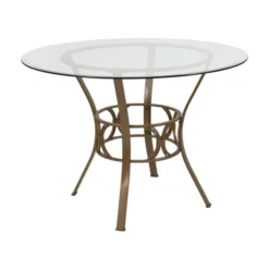 Carlisle 42'' Round Glass Dining Table With Matte Gold Metal Frame