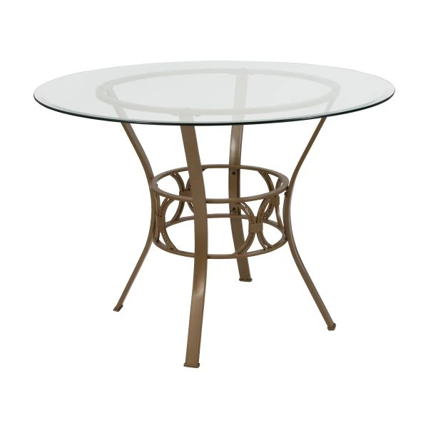 Carlisle 42'' Round Glass Dining Table With Matte Gold Metal Frame 1 Carlisle 42'' Round Glass Dining Table With Matte Gold Metal Frame