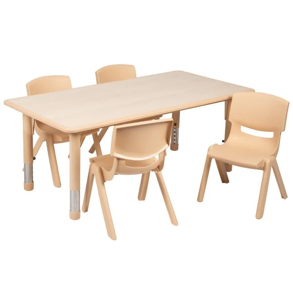 Emmy 23.625"W X 47.25"L Rectangular Natural Plastic Height Adjustable Activity Table Set With 4 Chairs 2 Emmy 23.625"W X 47.25"L Rectangular Natural Plastic Height Adjustable Activity Table Set With 4 Chairs - Image 2