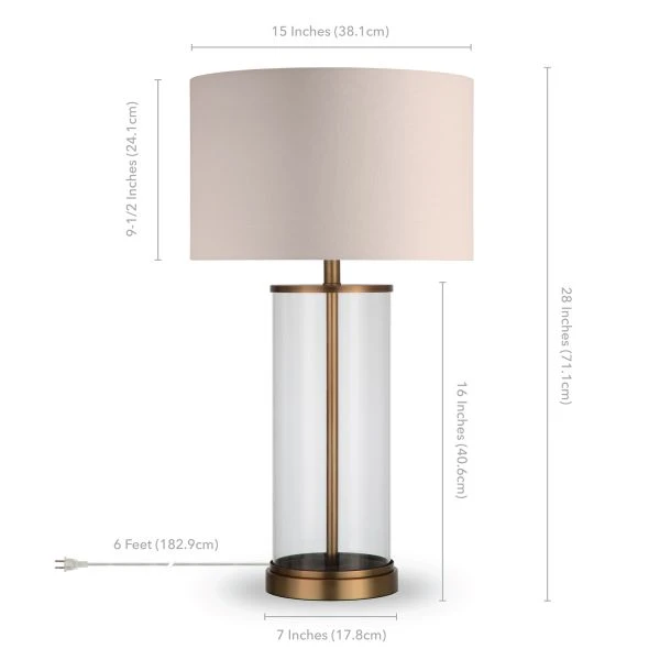 Rowan 28" Tall Table Lamp With Fabric Shade In Antique Brass/White 3 Rowan 28" Tall Table Lamp With Fabric Shade In Antique Brass/White - Image 3