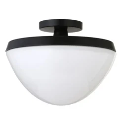 Durant 12.62" Wide Semi Flush Mount With Glass Shade In Matte Black/White Milk
