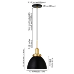 Madison 12" Wide Pendant With Metal Shade In Black/Brass/Black -office furniture sale 23a768fe443def2579fcbb77a182a4fb7a