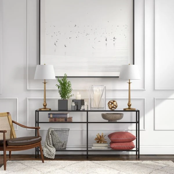 Wilmer 28" Tall Table Lamp With Fabric Shade In Brass/White 3 Wilmer 28" Tall Table Lamp With Fabric Shade In Brass/White - Image 3