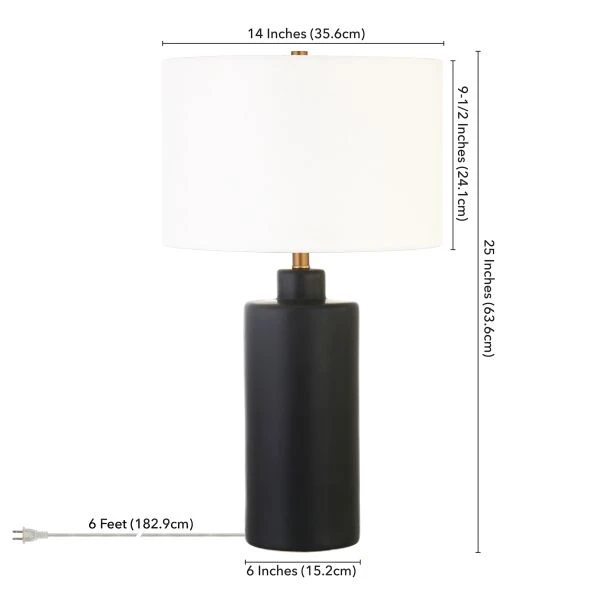 Carlina 25" Tall Ceramic Table Lamp With Fabric Shade In Matte Black/White 4 Carlina 25" Tall Ceramic Table Lamp With Fabric Shade In Matte Black/White - Image 4