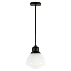 Brooks 8.12" Wide Pendant With Glass Shade In Blackened Bronze /White Milk