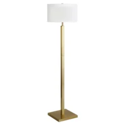 Flaherty 62.32" Tall Floor Lamp With Fabric Shade In Brass/White