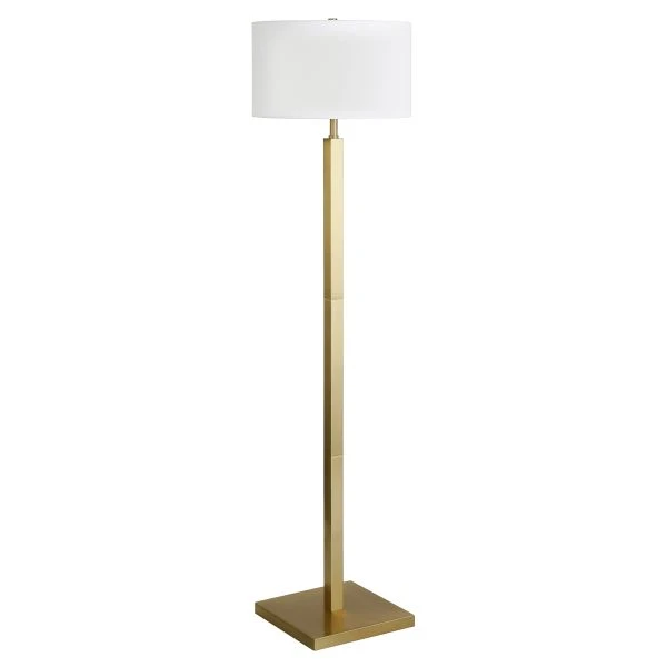 Flaherty 62.32" Tall Floor Lamp With Fabric Shade In Brass/White 1 Flaherty 62.32" Tall Floor Lamp With Fabric Shade In Brass/White