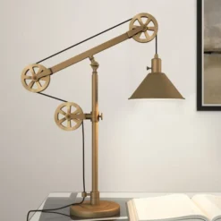 Descartes 29" Tall Pulley System Table Lamp With Metal Shade In Brass/Brass -office furniture sale 23d29a465edff7aac0790ca767dd3093b4