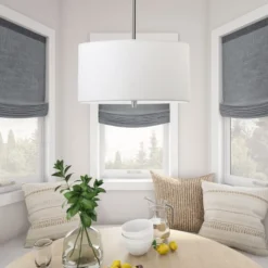 Ellis 16" Wide Pendant With Fabric Shade In Brushed Nickel /White -office furniture sale 23d79c4488f666eba7593c1d717fb35691