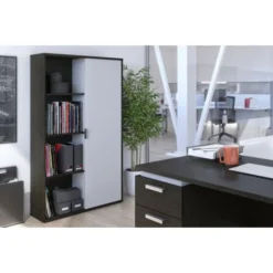 Bestar Aquarius Bookcase With Sliding Door - Deep Grey & White -office furniture sale 247bfc858440c50b28ea8942be738b3eb2