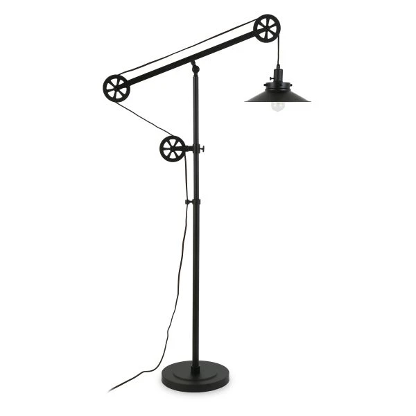 Descartes Wide Brim/Pulley System Floor Lamp With Metal Shade In Blackened Bronze/Blackened Bronze 1 Descartes Wide Brim/Pulley System Floor Lamp With Metal Shade In Blackened Bronze/Blackened Bronze