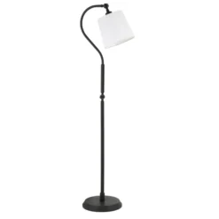 Harland Arc Floor Lamp With Fabric Shade In Blackened Bronze/White