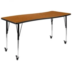 Wren Mobile 26"W X 60"L Rectangle Wave Flexible Collaborative Grey Laminate Activity Table - Height Adjust Short Legs