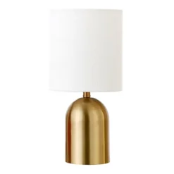 Talbot 13.25" Tall Mini Lamp With Fabric Shade In Brass/White