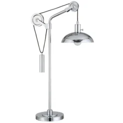 Neo 33.5" Tall Solid Wheel Pulley System Table Lamp With Metal Shade In Polished Nickel/Polished Nickel