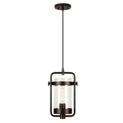 Orion 11" Wide Industrial Pendant With Glass Shade In Blackened Bronze/Clear