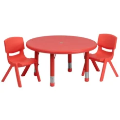 Flash Furniture 33'' Round Adjustable Red Plastic Activity Table Set With 2 School Stack Chairs