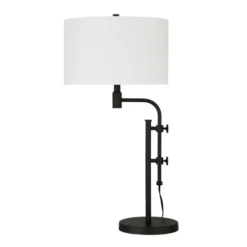 Polly Height-Adjustable Table Lamp With Fabric Shade In Blackened Bronze/White