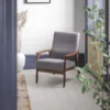 Langston Commercial Grade Faux Linen Upholstered Mid Century Modern Arm Chair With Walnut Finished Wooden Frame And Arms In Gray