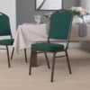 Flash Furniture HERCULES Series Crown Back Stacking Banquet Chair With Green Fabric And 2.5'' Thick Seat - Gold Vein Frame