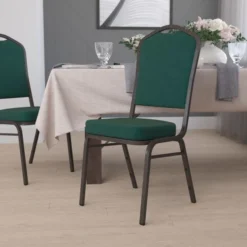 Flash Furniture HERCULES Series Crown Back Stacking Banquet Chair With Green Fabric And 2.5'' Thick Seat - Gold Vein Frame
