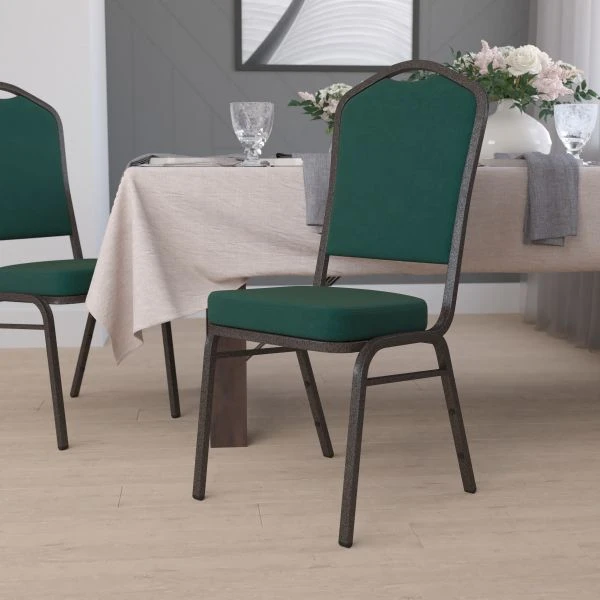 Flash Furniture HERCULES Series Crown Back Stacking Banquet Chair With Green Fabric And 2.5'' Thick Seat - Gold Vein Frame 1 Flash Furniture HERCULES Series Crown Back Stacking Banquet Chair With Green Fabric And 2.5'' Thick Seat - Gold Vein Frame