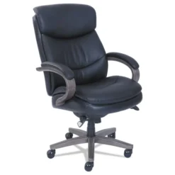 La-Z-Boy Woodbury High-Back Executive Chair, Supports Up To 300 Lb, 20.25" To 23.25" Seat Height, Black Seat/Back, Weathered Gray Base