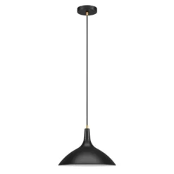 Barton 14" Wide Pendant With Metal Shade In Matte Black/Brass/Matte Black