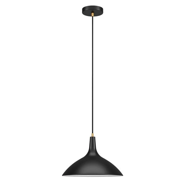 Barton 14" Wide Pendant With Metal Shade In Matte Black/Brass/Matte Black 1 Barton 14" Wide Pendant With Metal Shade In Matte Black/Brass/Matte Black