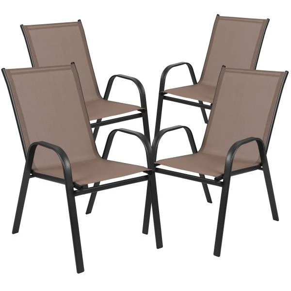 4 Pack Brazos Series Brown Outdoor Stack Chair With Flex Comfort Material And Metal Frame 2 4 Pack Brazos Series Brown Outdoor Stack Chair With Flex Comfort Material And Metal Frame - Image 2