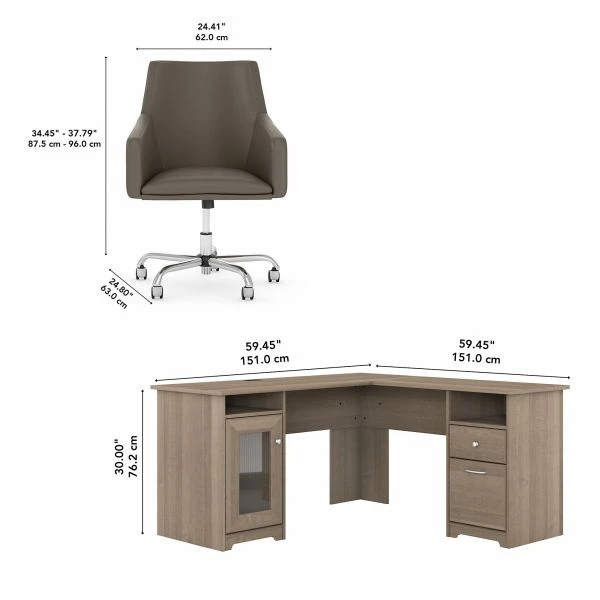 Bush Furniture Cabot 60W L Shaped Computer Desk With Mid Back Leather Box Chair In Ash Gray 3 Bush Furniture Cabot 60W L Shaped Computer Desk With Mid Back Leather Box Chair In Ash Gray - Image 3