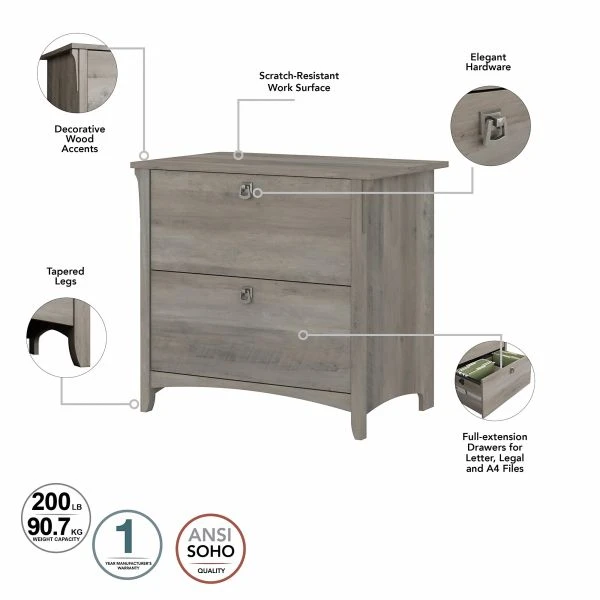 Bush Furniture Salinas 2 Drawer Lateral File Cabinet In Driftwood Gray 6 Bush Furniture Salinas 2 Drawer Lateral File Cabinet In Driftwood Gray - Image 6