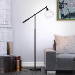 Dardan 60.62" Tall Floor Lamp With Glass Shade In Blackened Bronze/Seeded -office furniture sale 28915ada84bd9d4bf49720ad9ea3ec9fbf