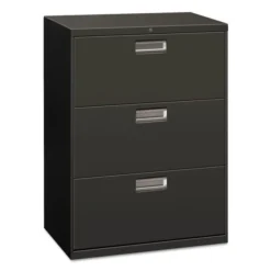 HON 600 Series Three-Drawer Lateral File, Letter/Legal/A4, 30w X 18d, Charcoal