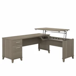 Bush Furniture Somerset 72W 3 Position Sit To Stand L Shaped Desk In Ash Gray