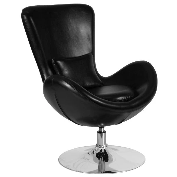 Flash Furniture Black Leather Egg Series Reception-Lounge-Side Chair 2 Flash Furniture Black Leather Egg Series Reception-Lounge-Side Chair - Image 2